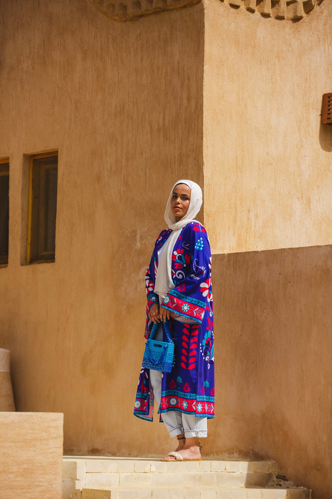 The Blue crepe Lotus kimono