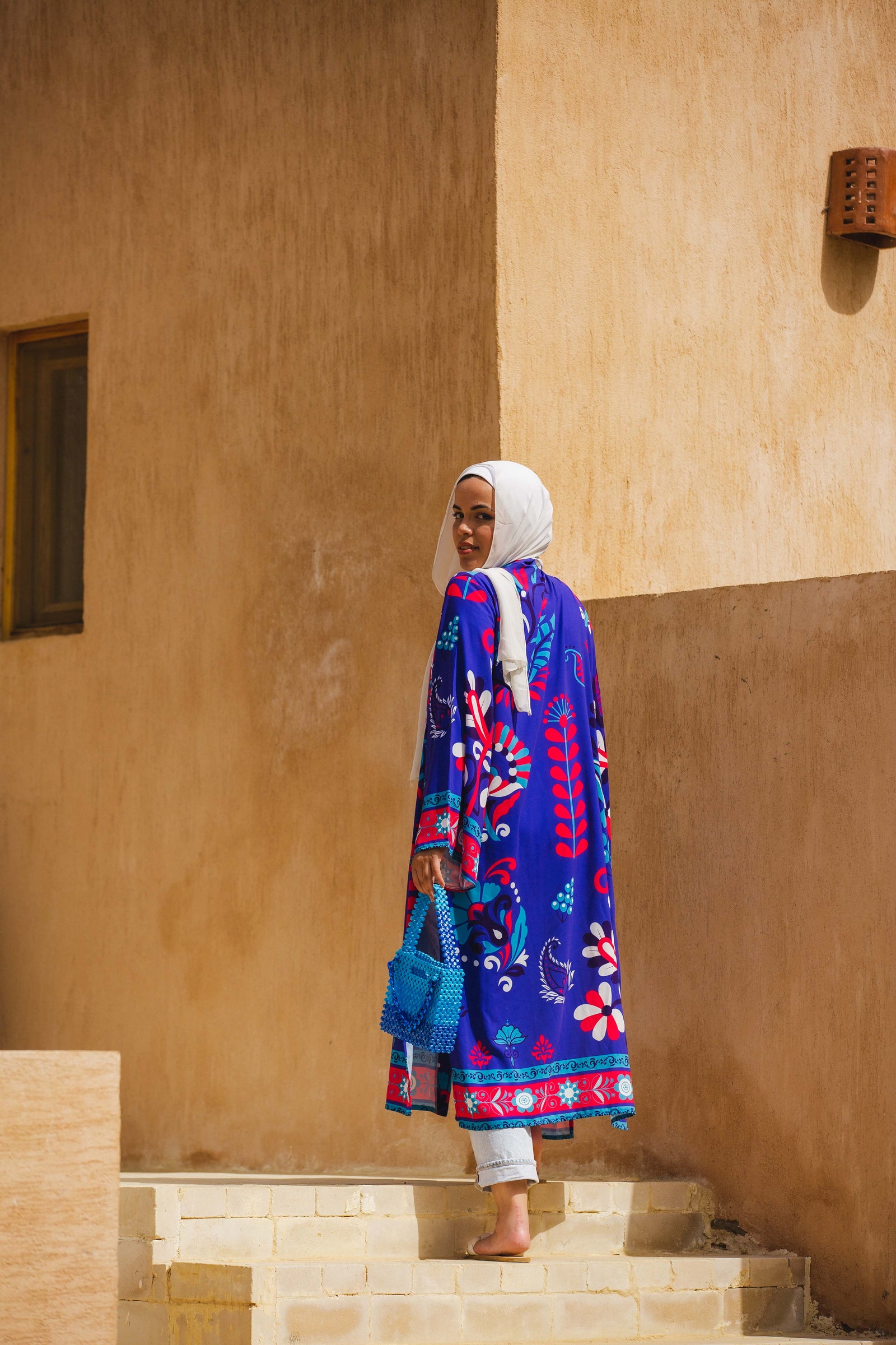 The Blue crepe Lotus kimono