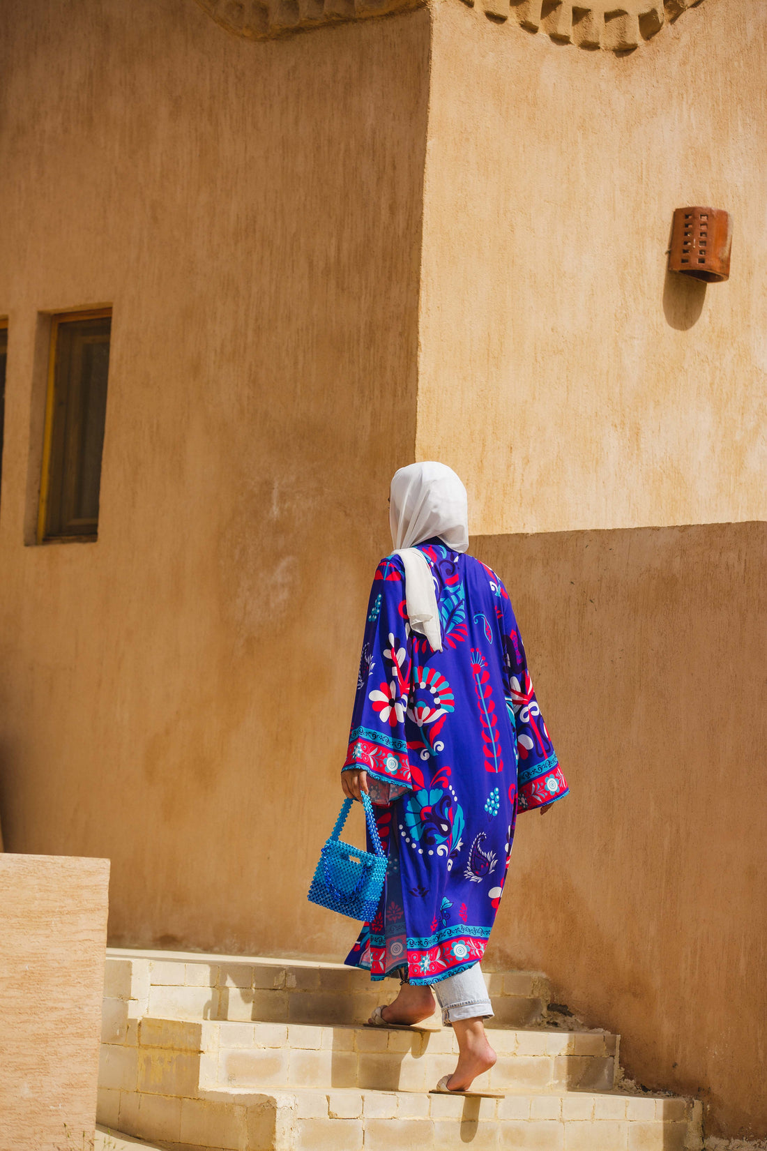 The Blue crepe Lotus kimono
