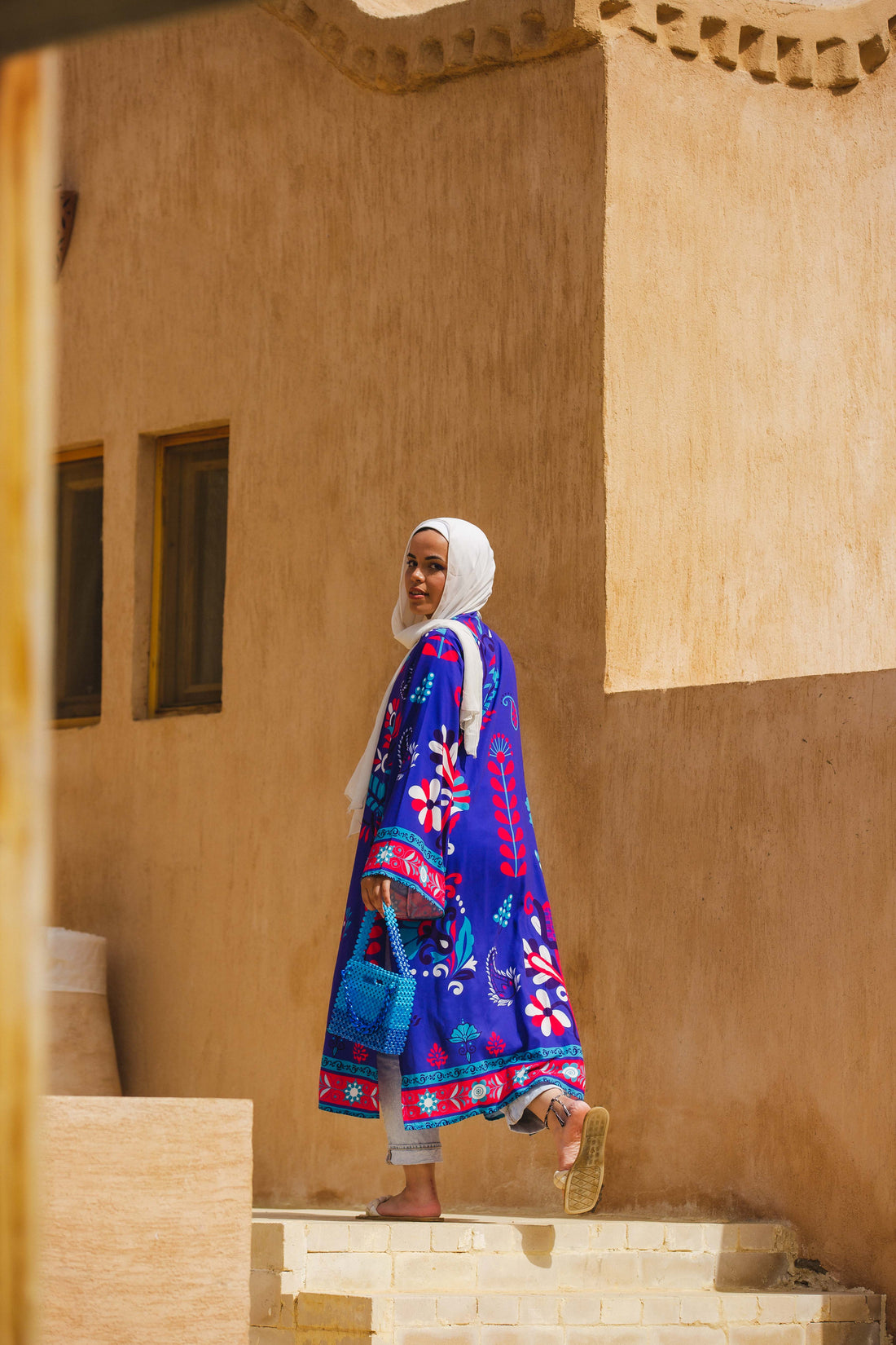The Blue crepe Lotus kimono