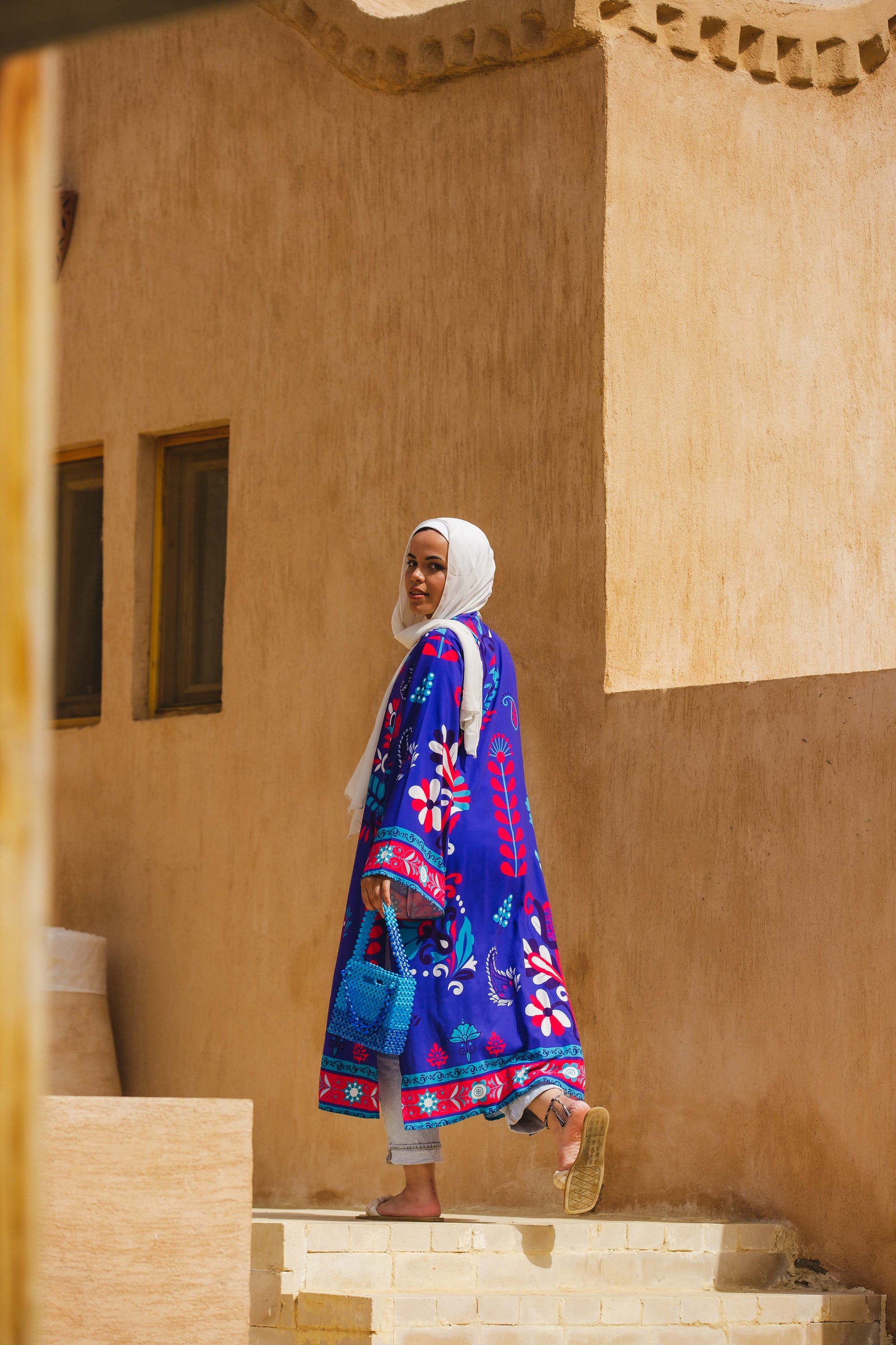 The Blue crepe Lotus kimono