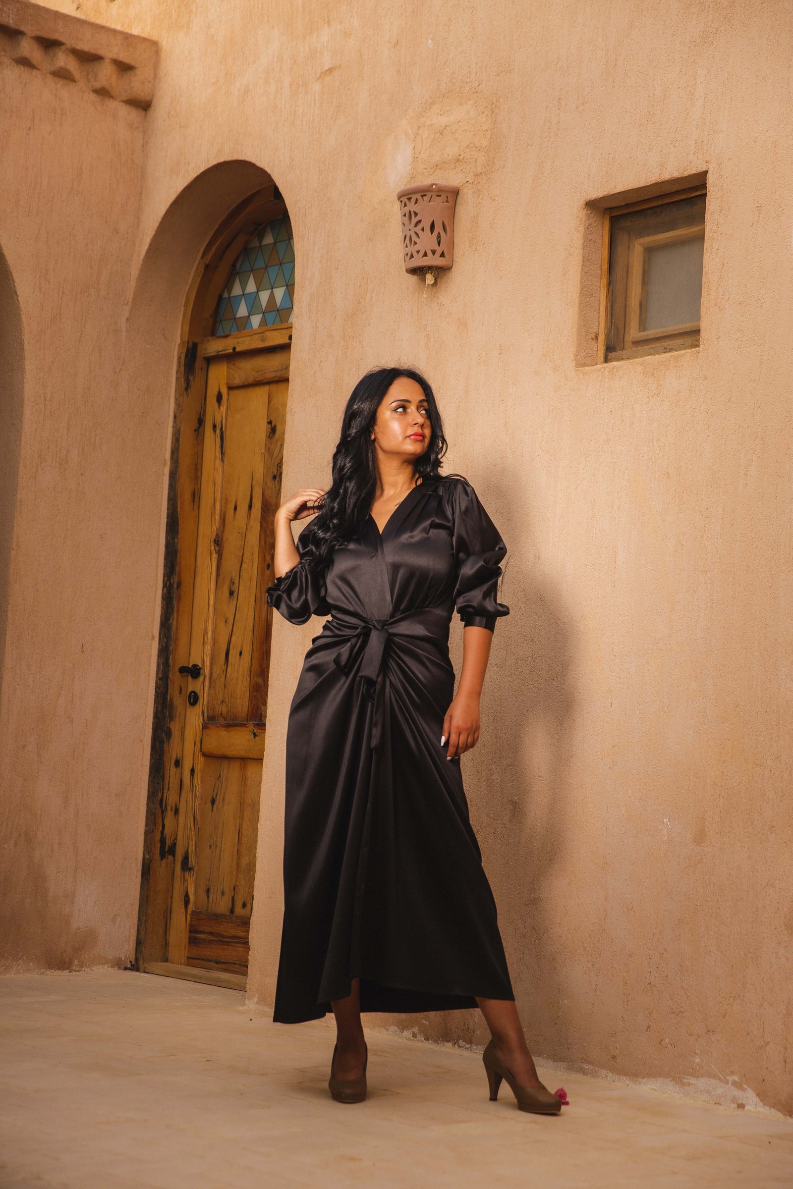 The Royal Satin wrap dress - Black