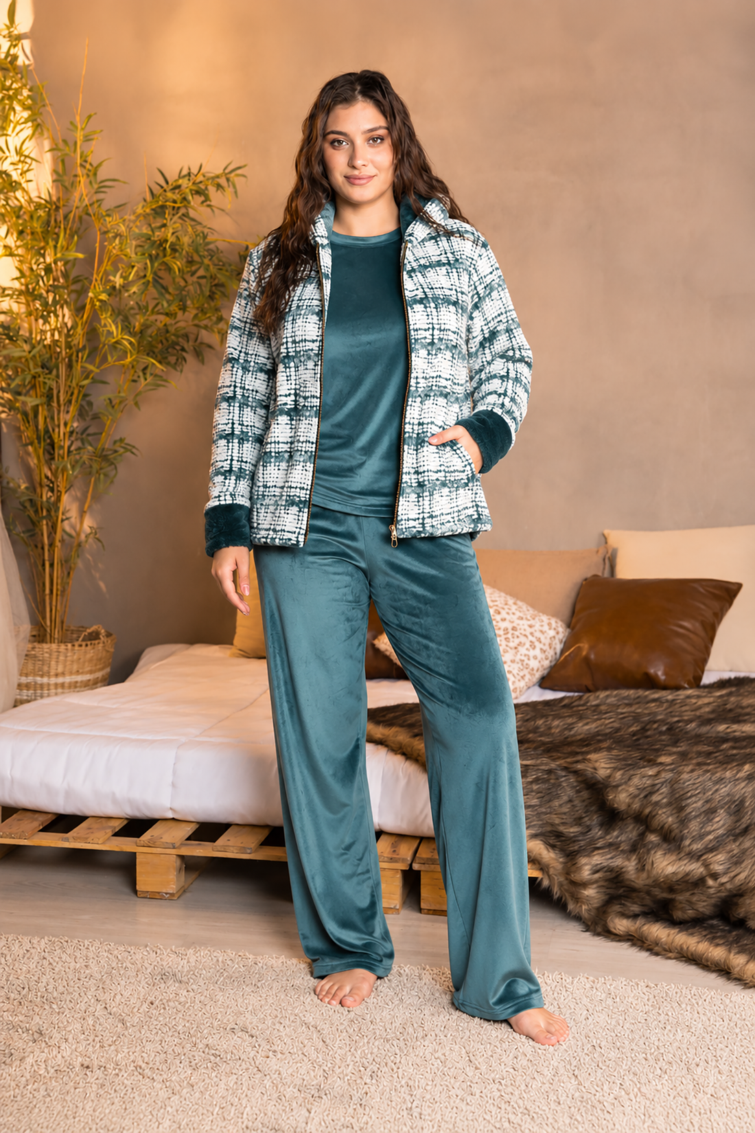 Teal Haven Zip-Up 3-Piece Set