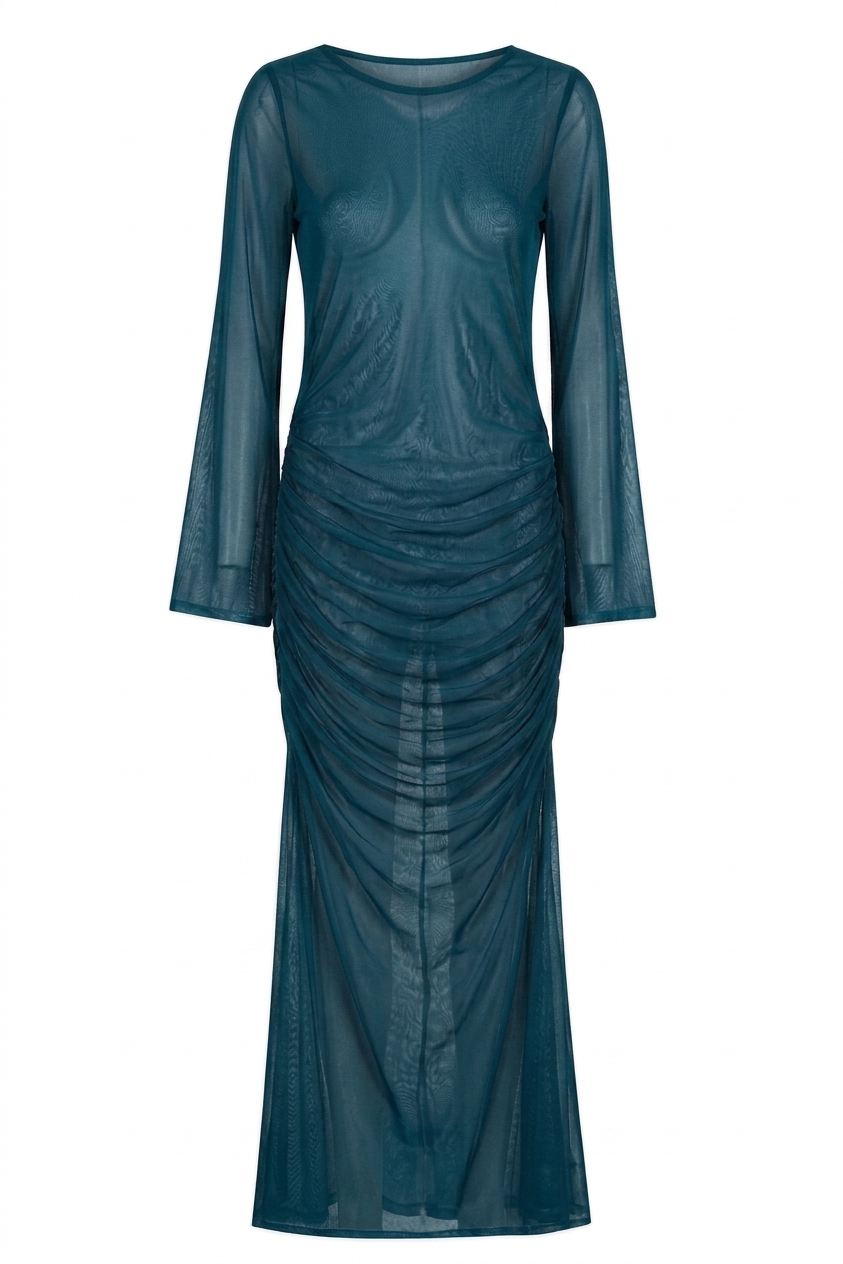 Teal Tulle Ruched Dress