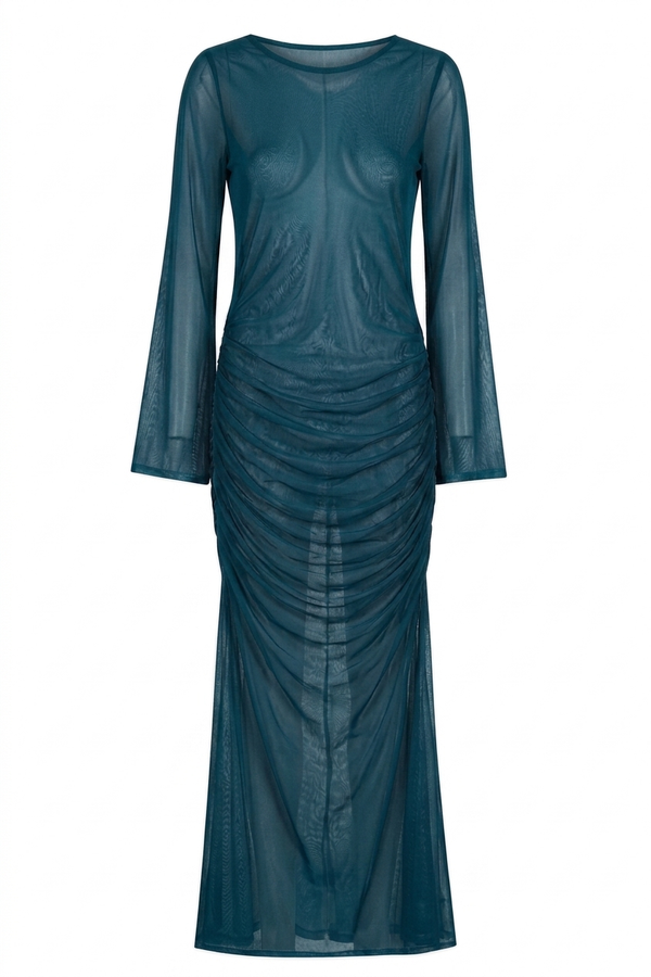 Teal Tulle Ruched Dress