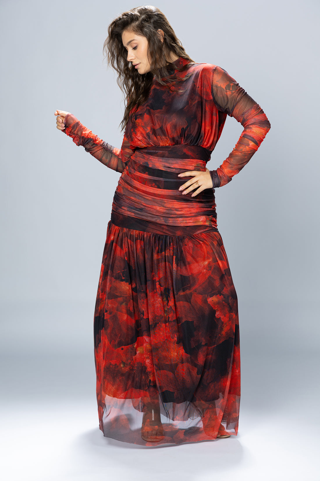Bloom Ruched Tulle Maxi Dress