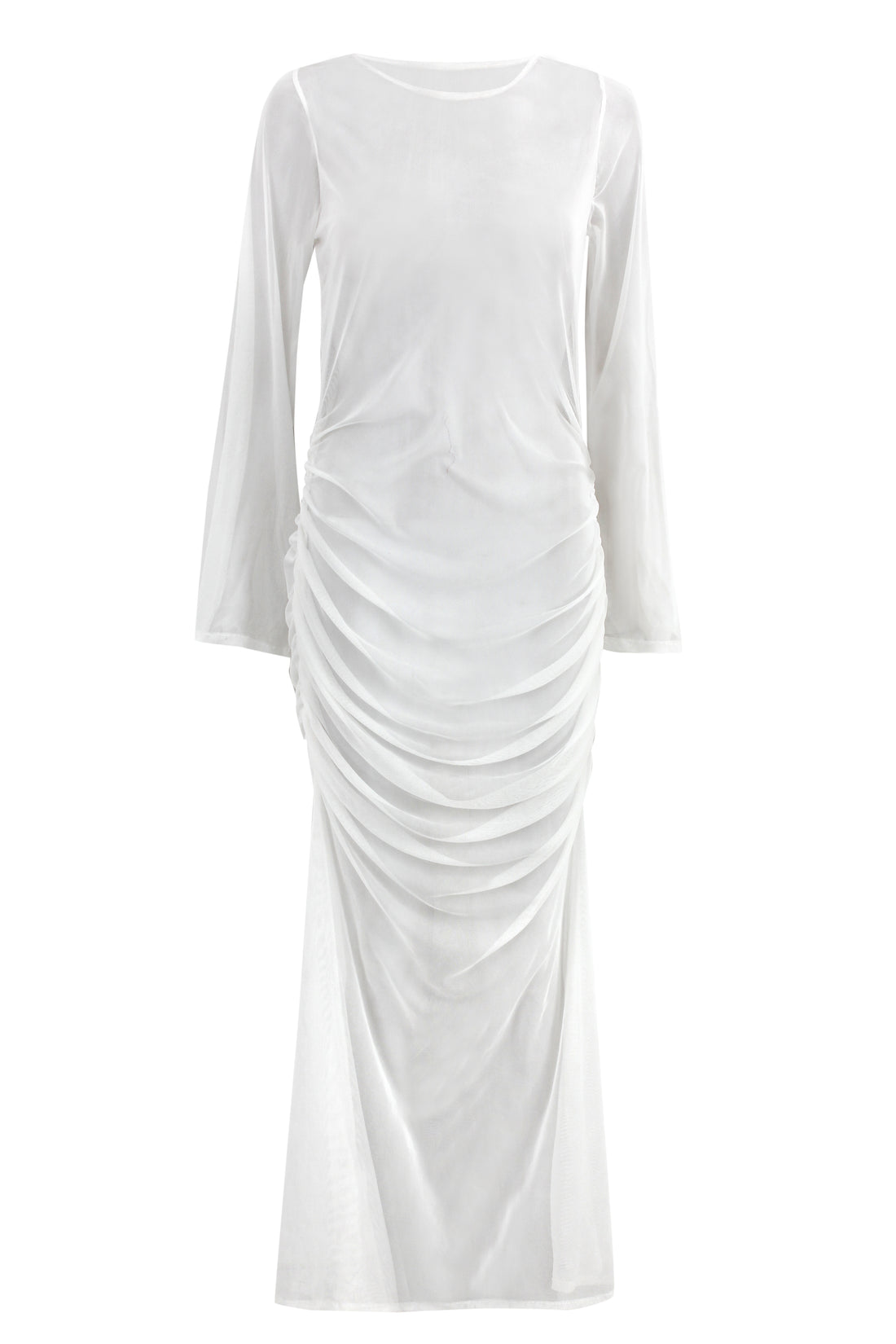 White Tulle Ruched Dress