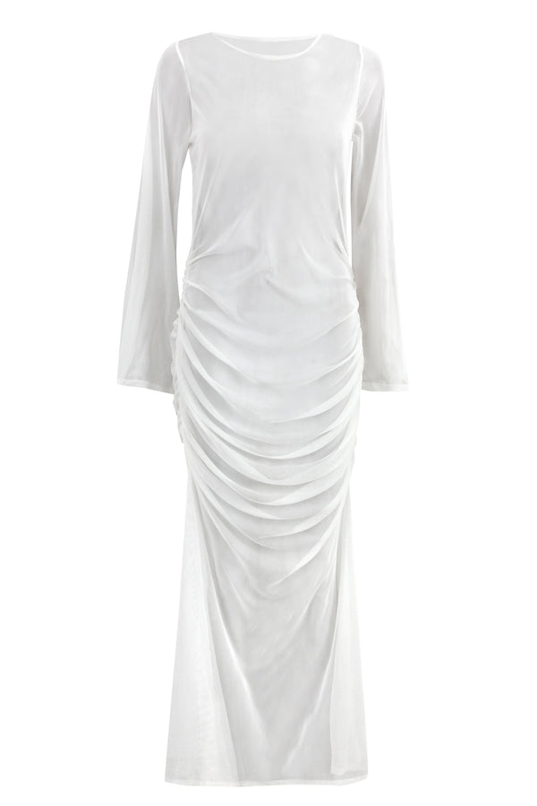 White Tulle Ruched Dress