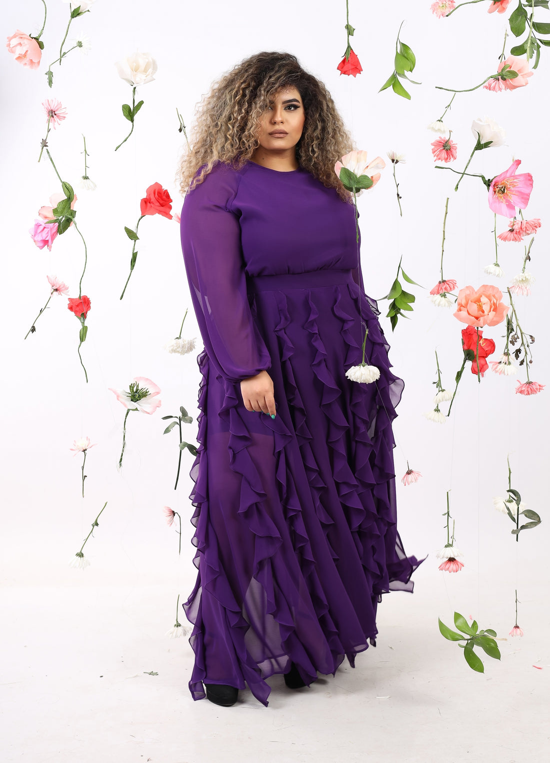 The Ruffled Maxi Dress - Purple