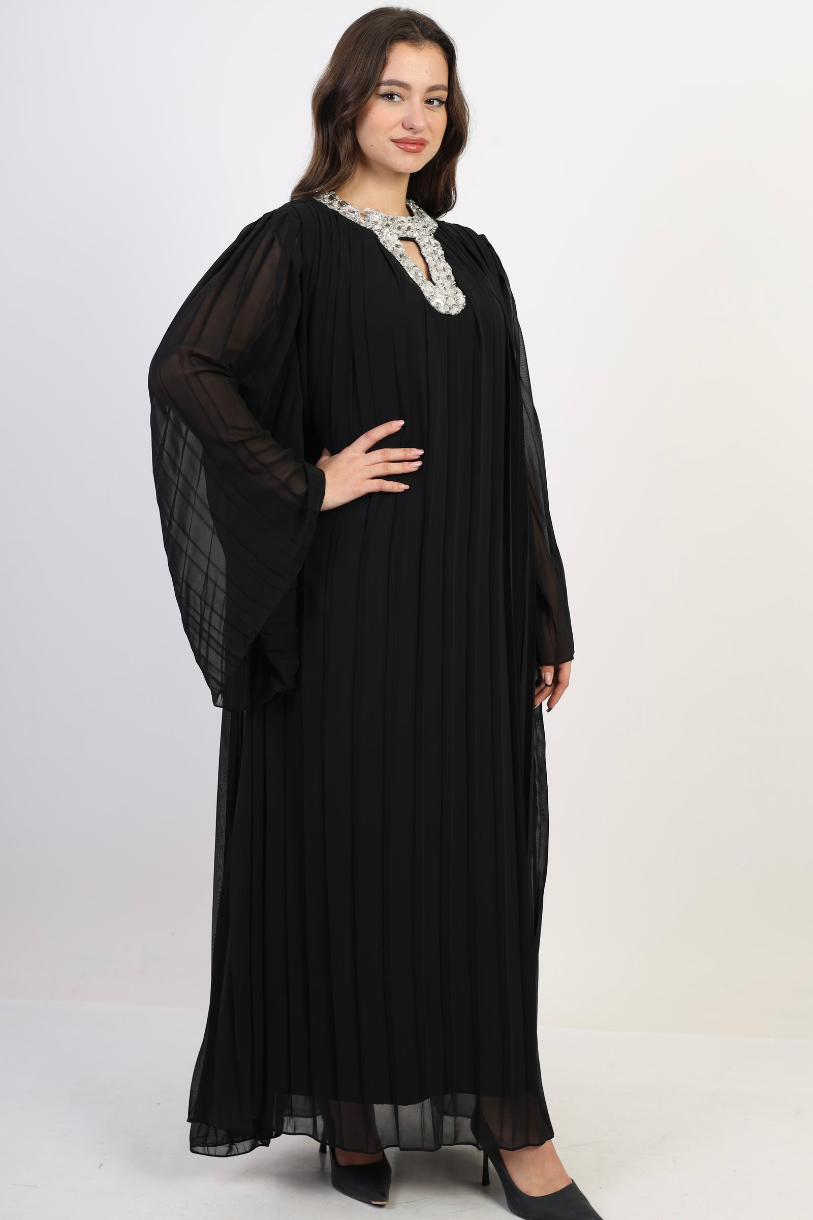 Pleated chiffon dress - Black