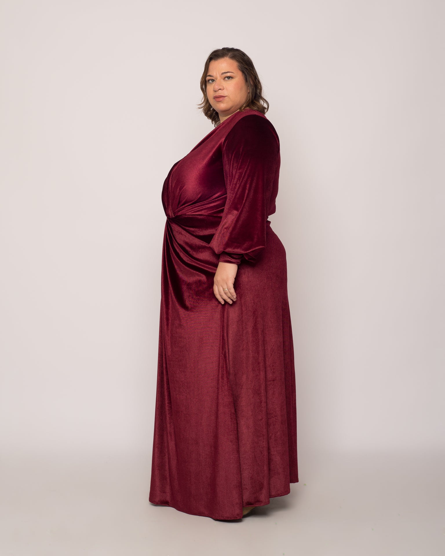 Front Twist Maxi Velvet Dress - Dark Maroon