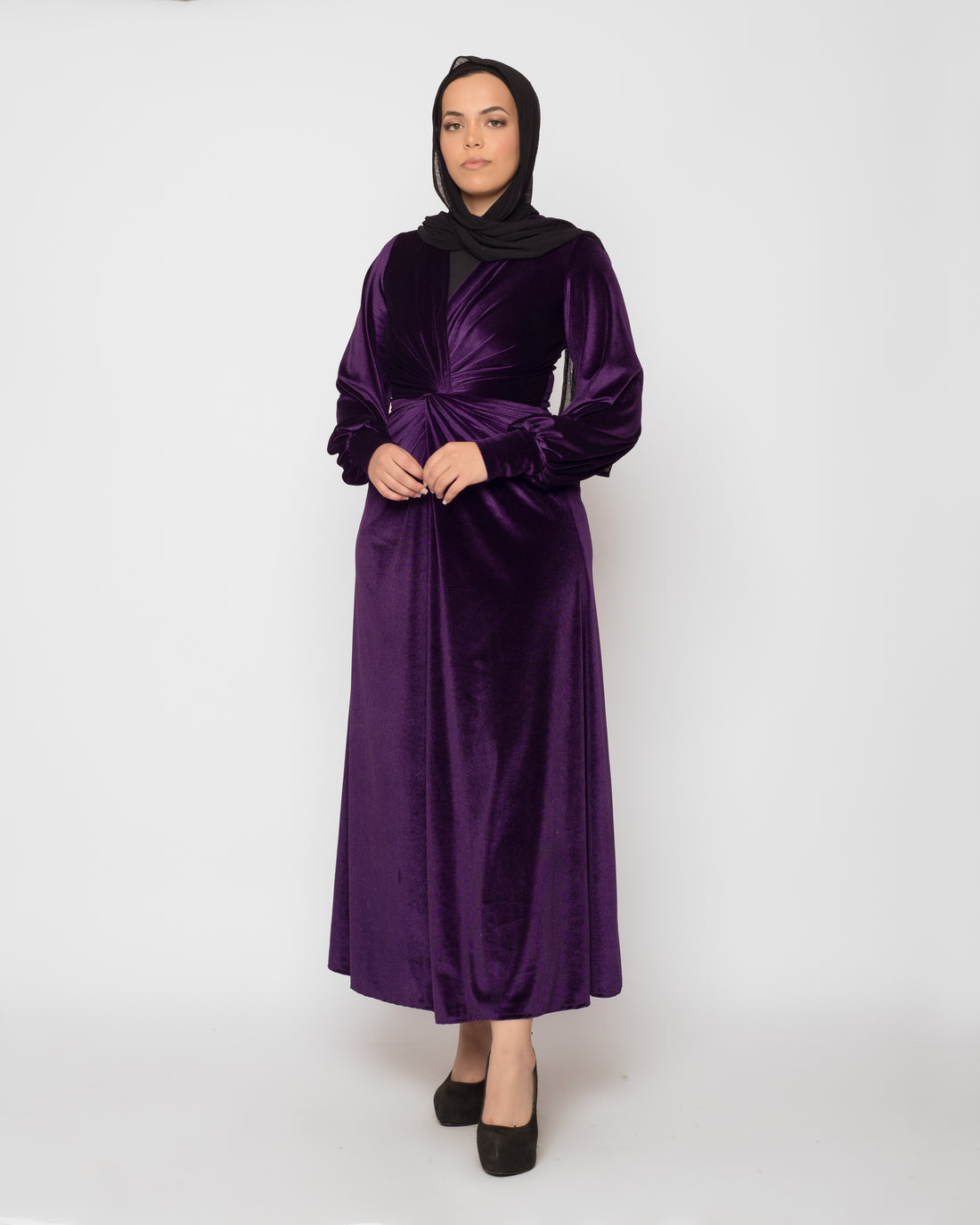 Front Twist Maxi Velvet Dress - Purple