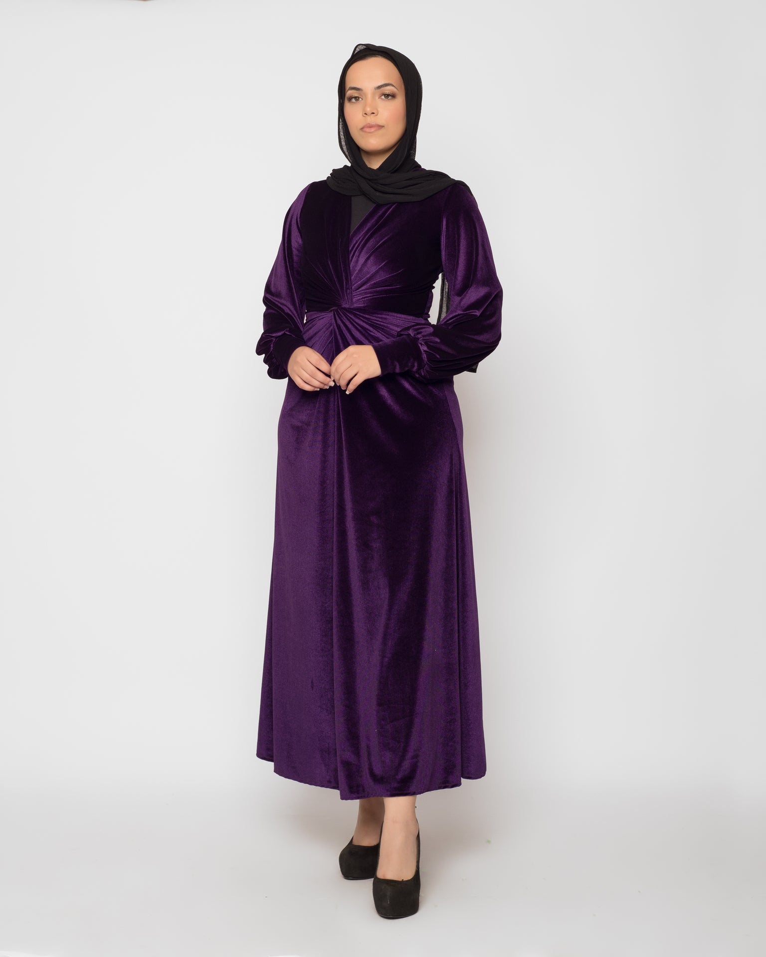 Front Twist Maxi Velvet Dress - Purple
