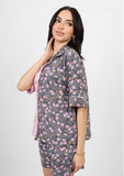 Mixed Short sleeved Pajama Set - Grey