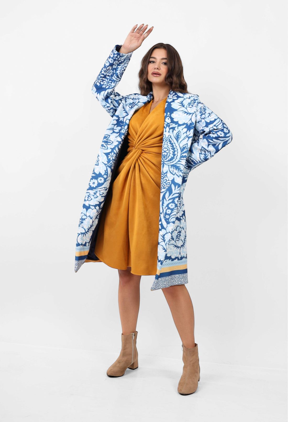 The leaves  Wool Coat - Blue