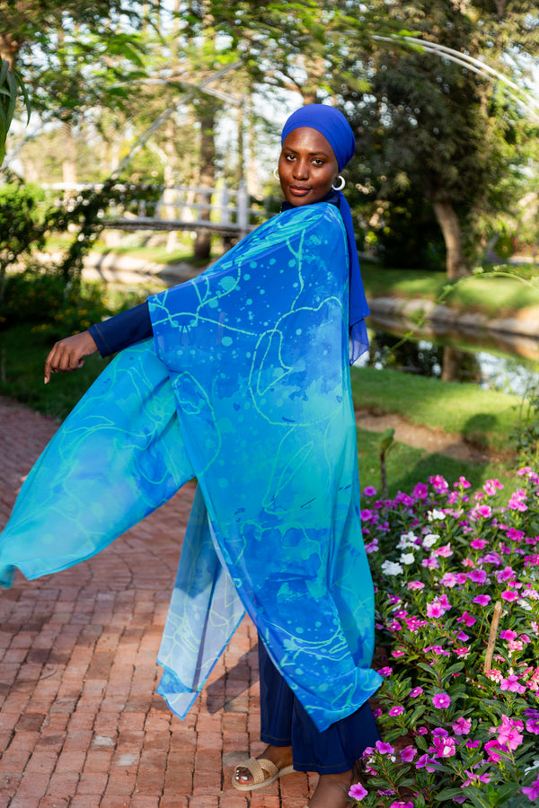 Blue splash chiffon kimono