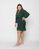 Ruffled Chiffon Dress - Emerald Green