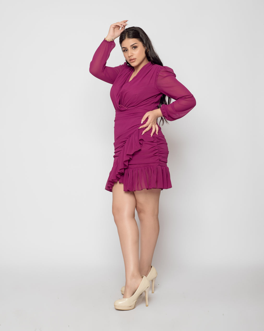 Ruffled Chiffon Dress - Magenta