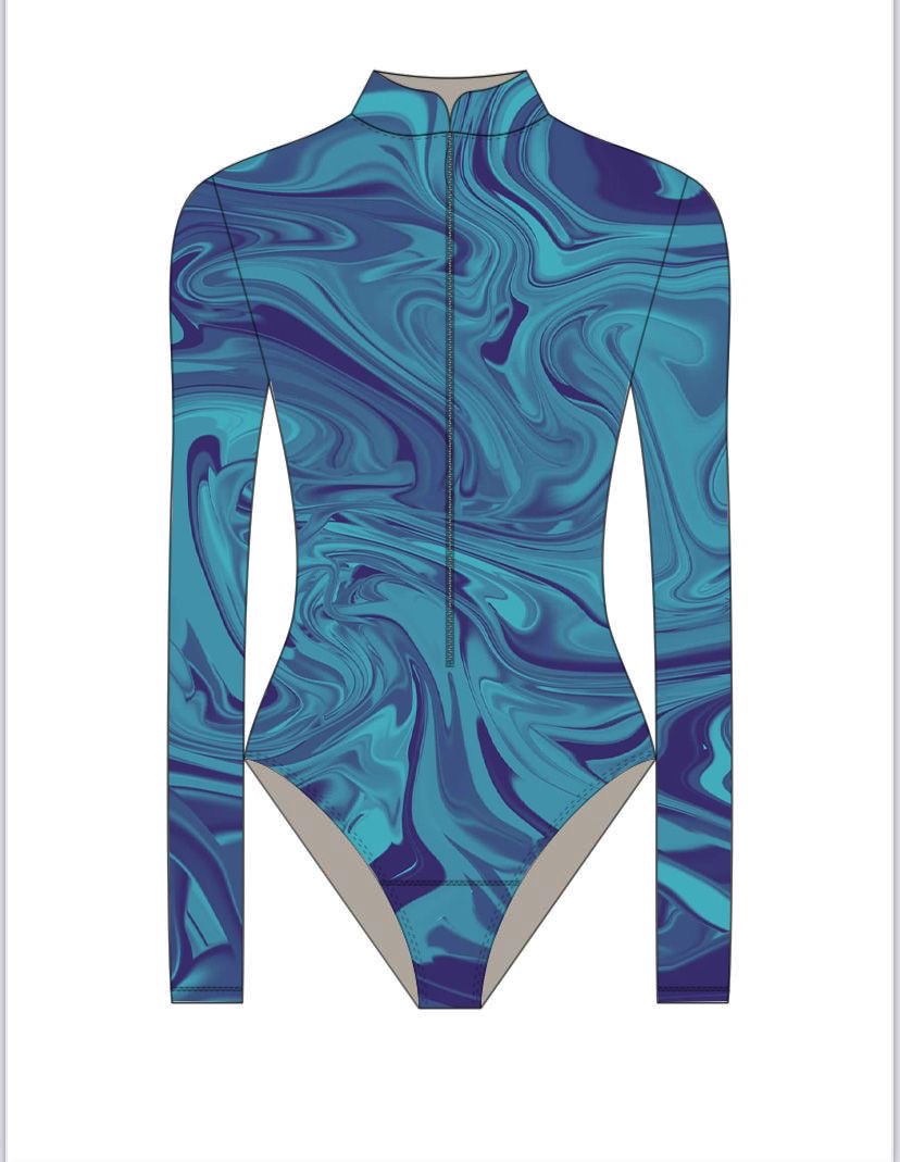 Blue marble beachkini one- piece
