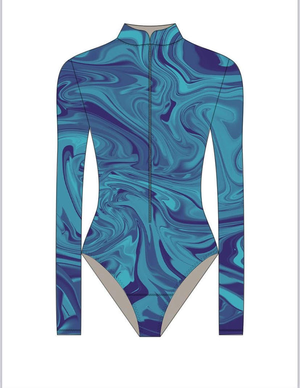 Blue marble beachkini one- piece