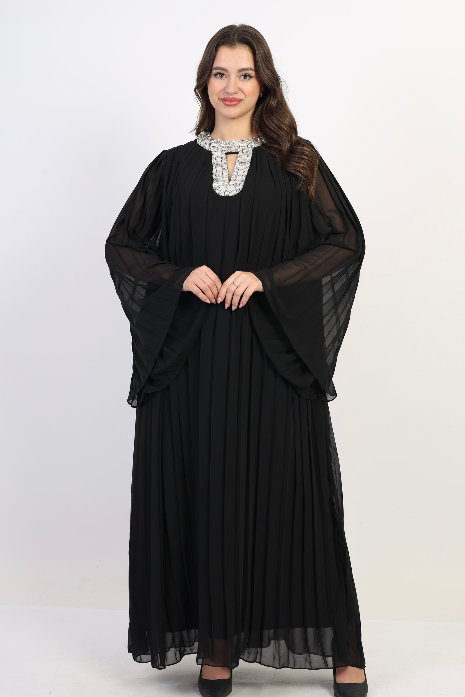 Pleated chiffon dress - Black