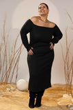 Off-Shoulder Black Mid-Calf Dress