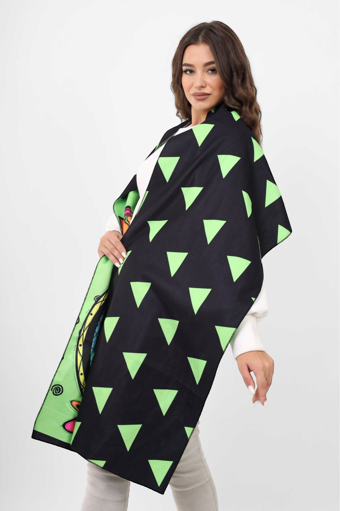 Double face wool Shawl - Neon