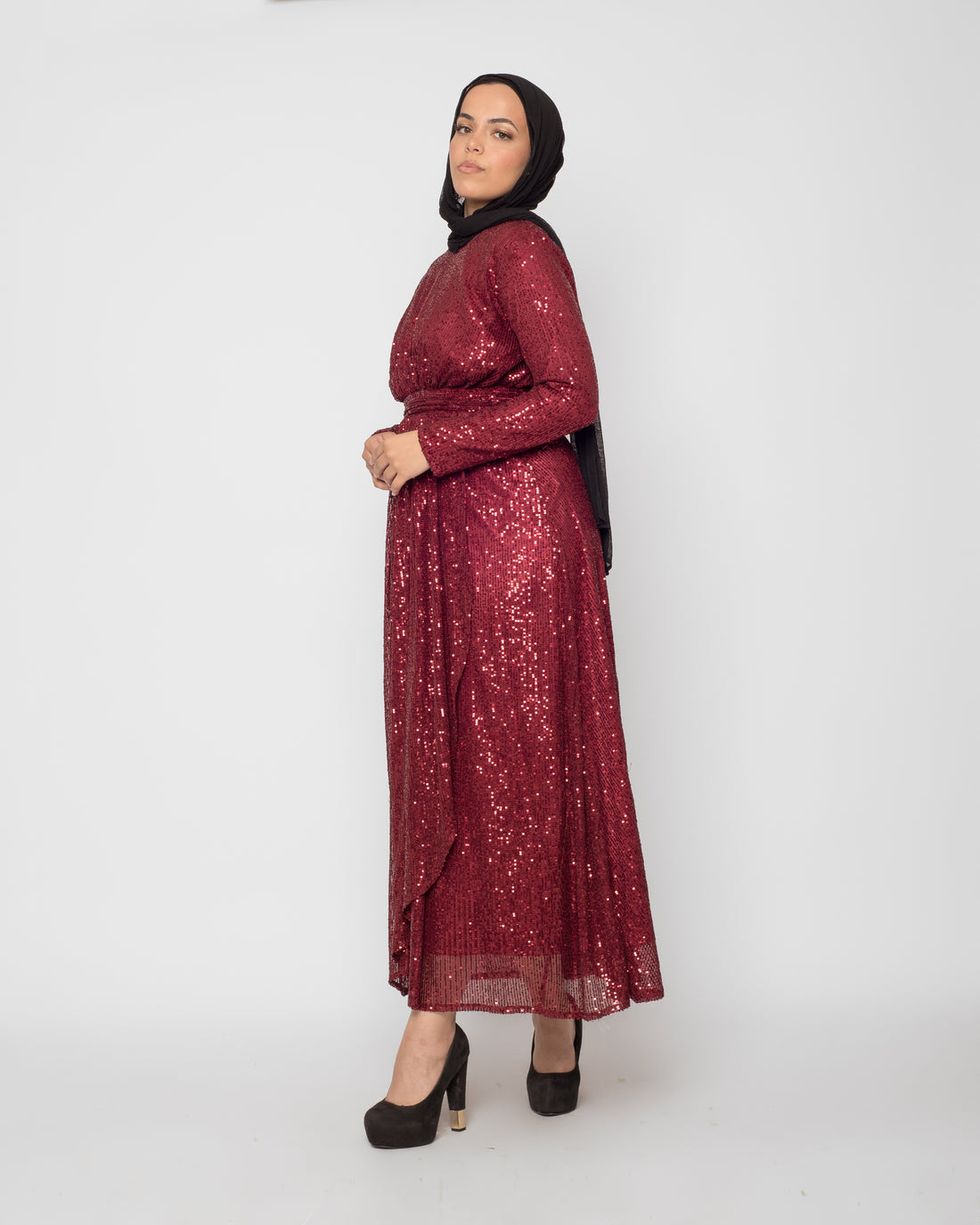 Sequin Soiree Dress - Maroon