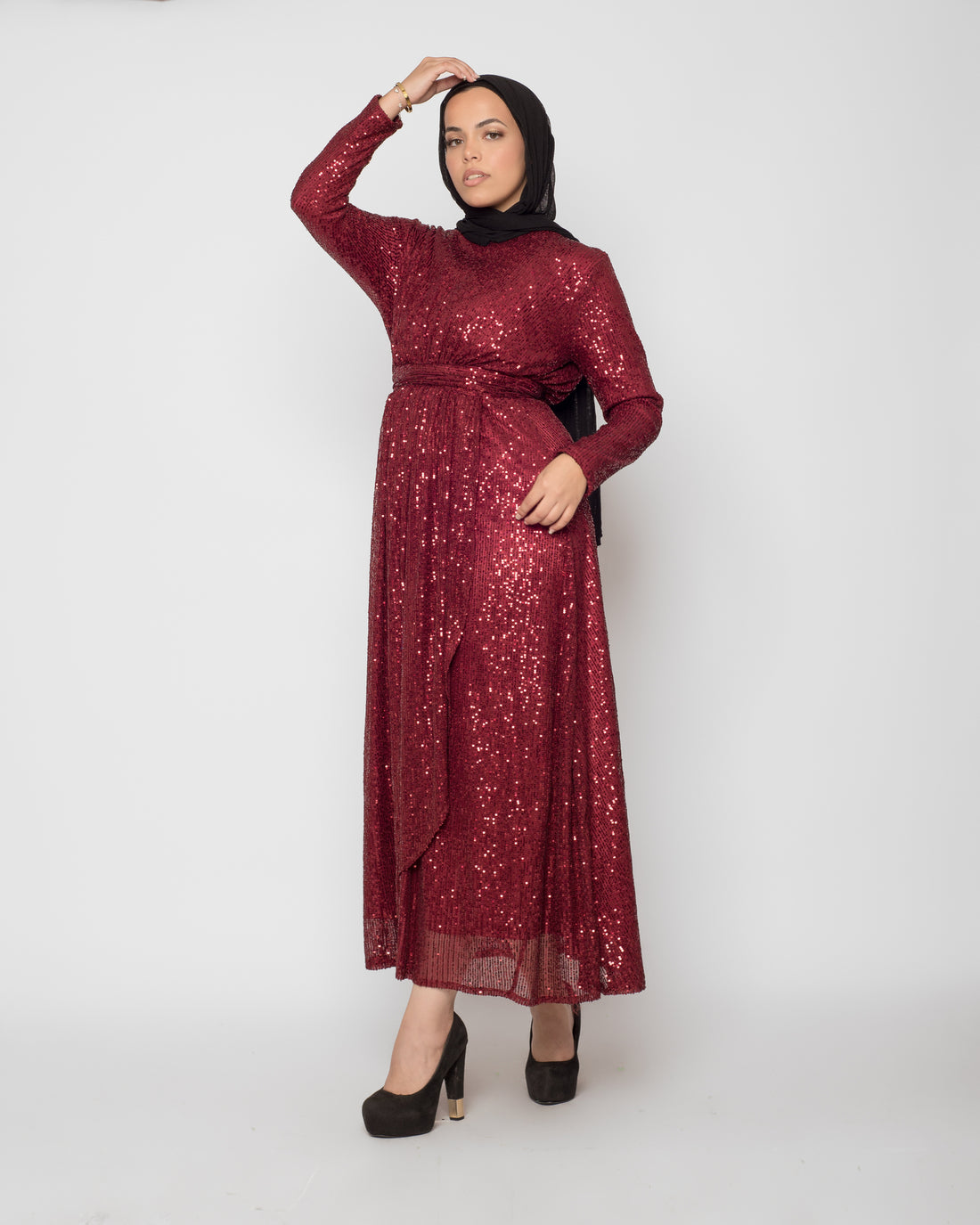 Sequin Soiree Dress - Maroon