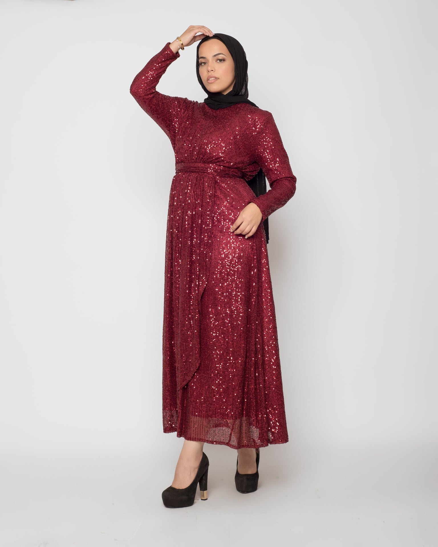 Sequin Soiree Dress - Maroon