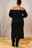 Off-Shoulder Black Mid-Calf Dress