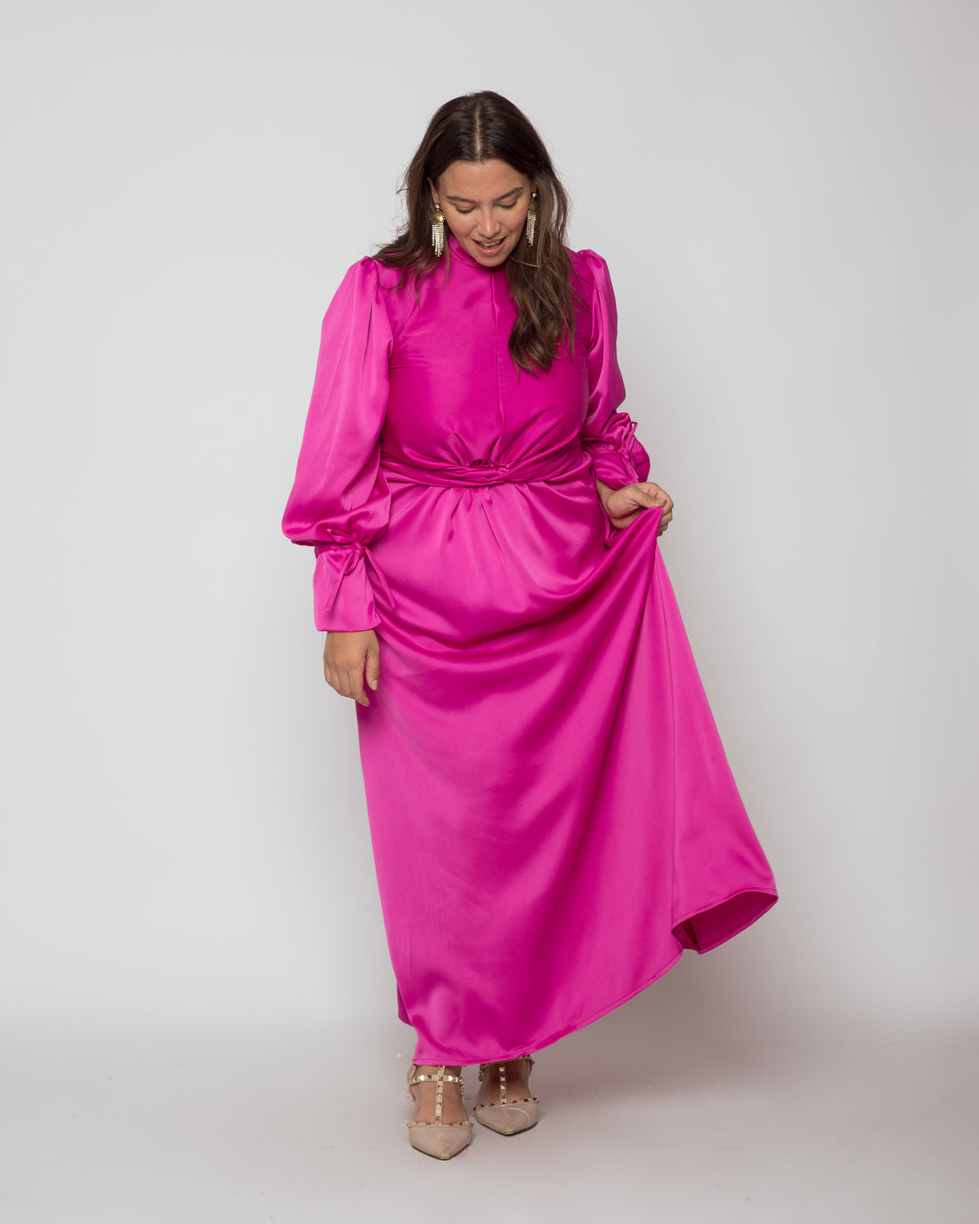 Front Twist Satin Dress - Fuschia