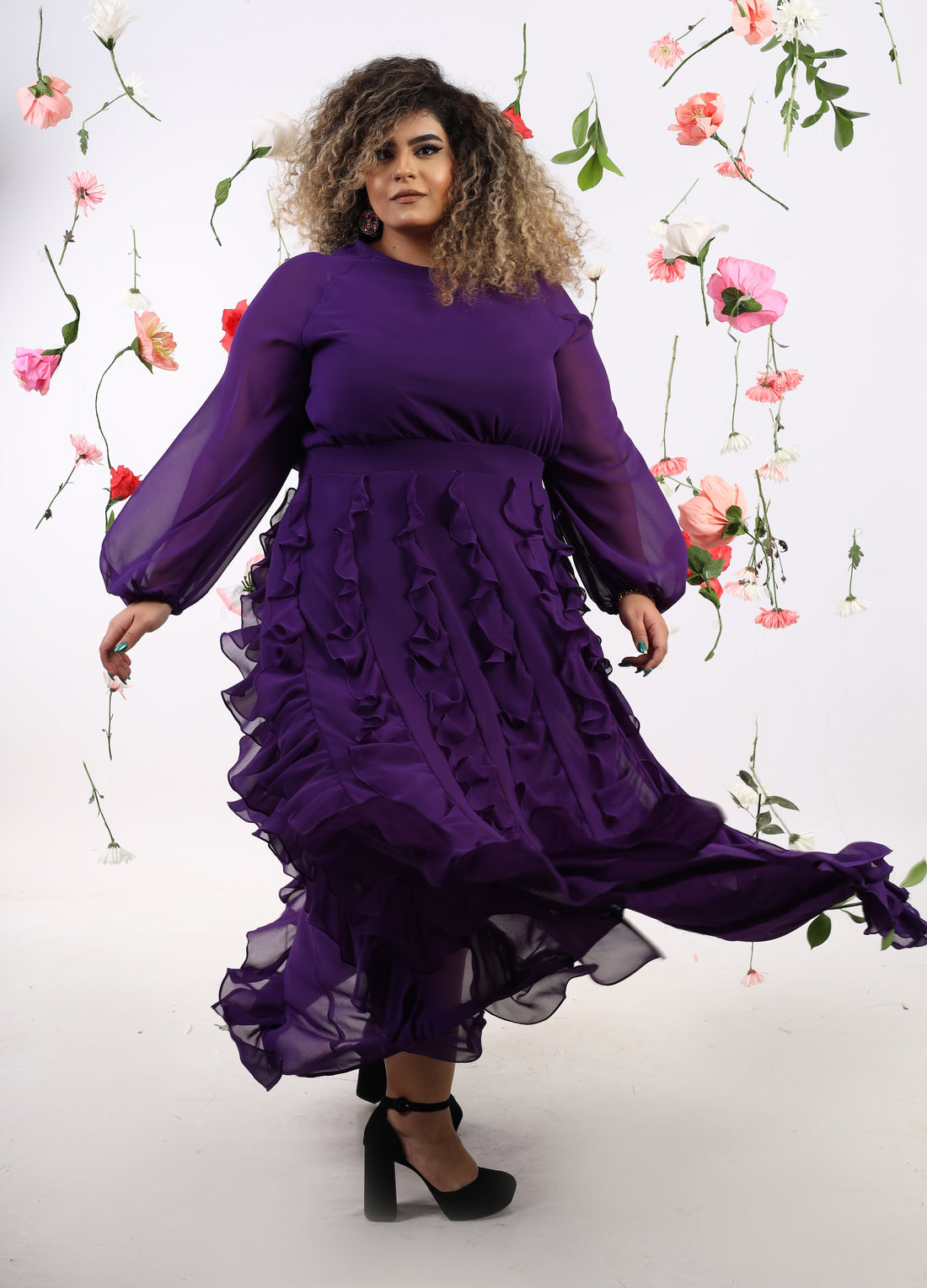 The Ruffled Maxi Dress - Purple