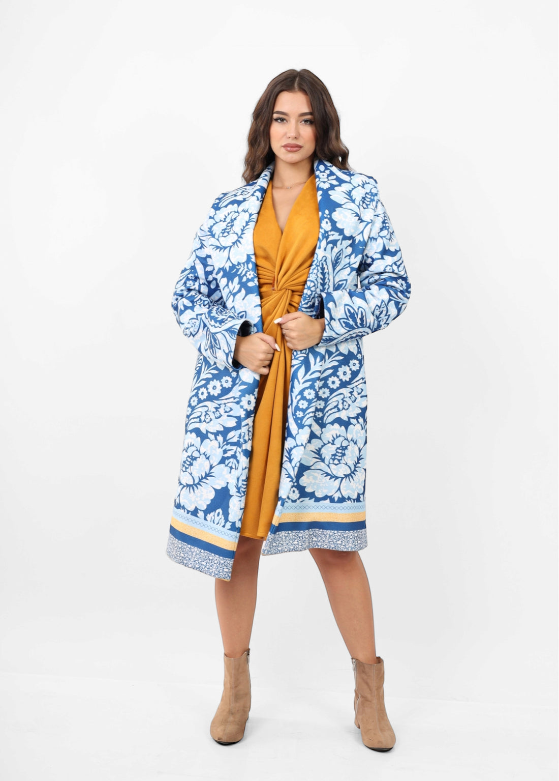 The leaves  Wool Coat - Blue