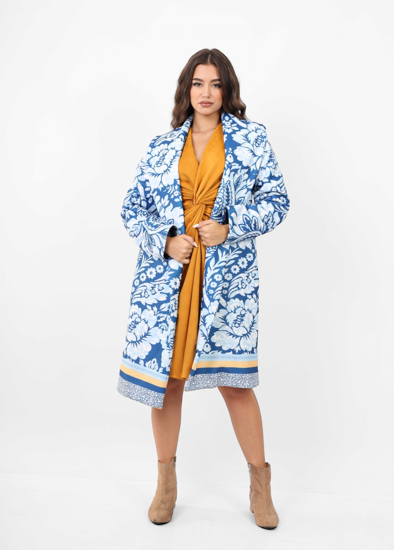 The leaves  Wool Coat - Blue