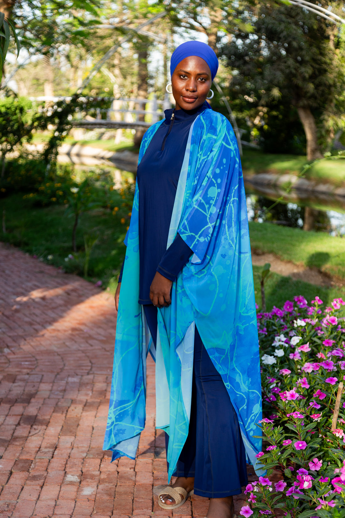 Blue splash chiffon kimono