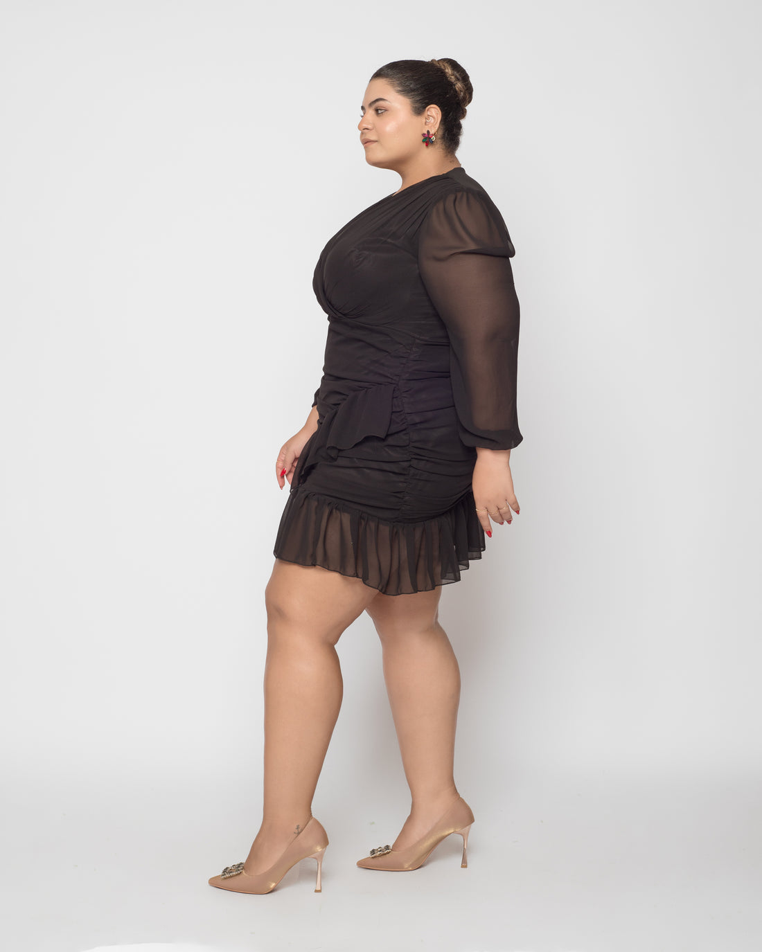Ruffled Chiffon Dress - Black