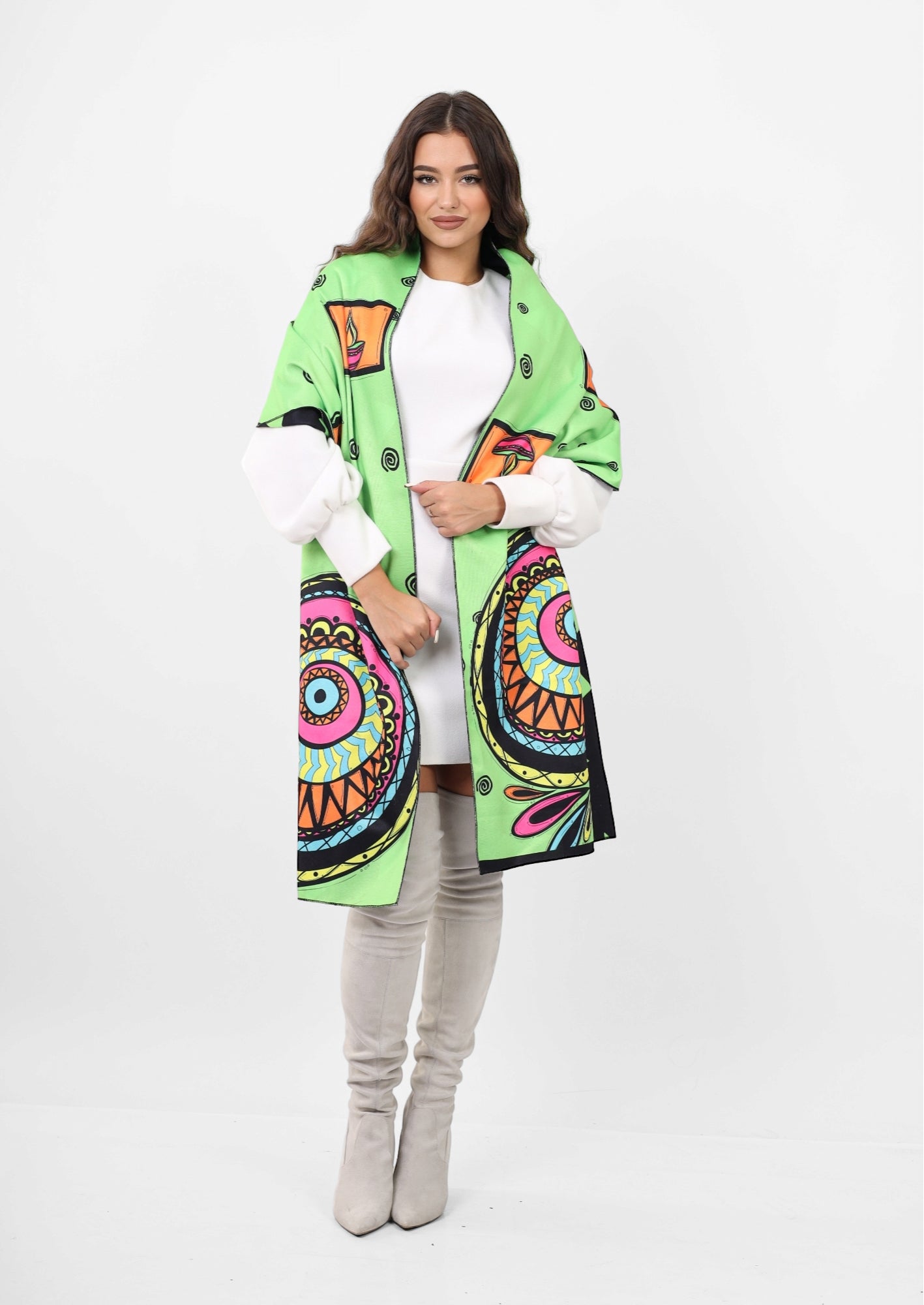 Double face wool Shawl - Neon