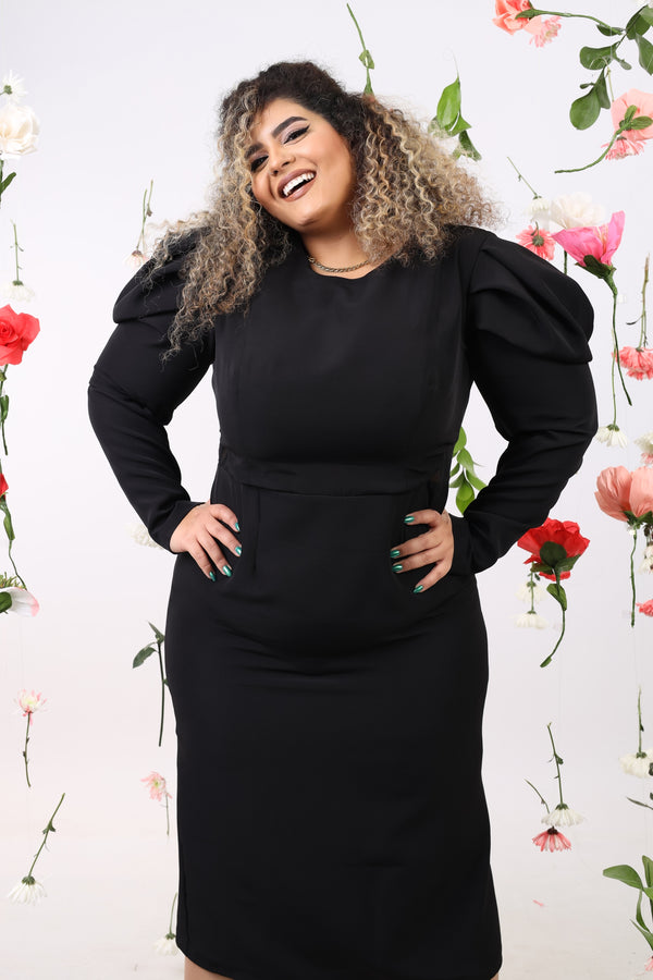Volumious Puff sleeve dress- Black
