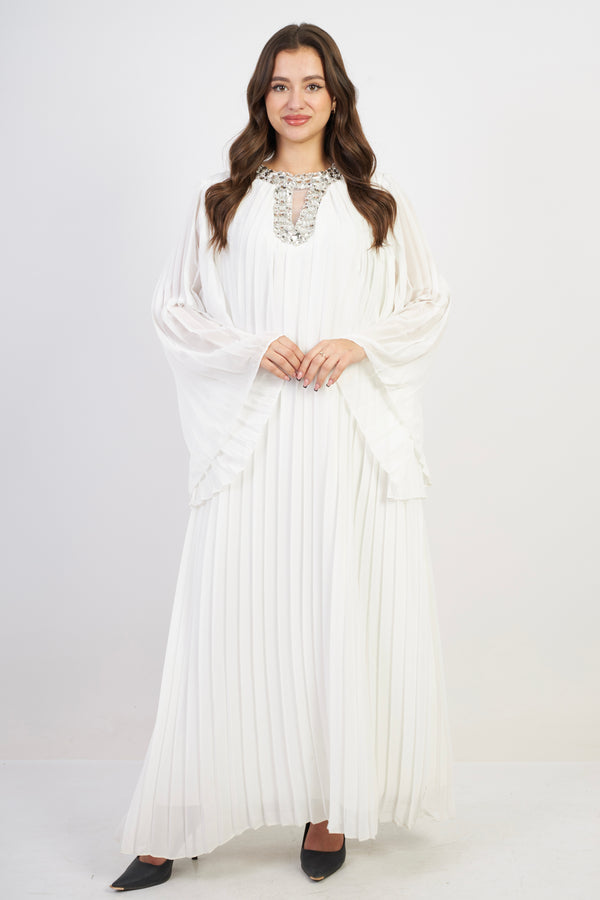Pleated chiffon dress - White