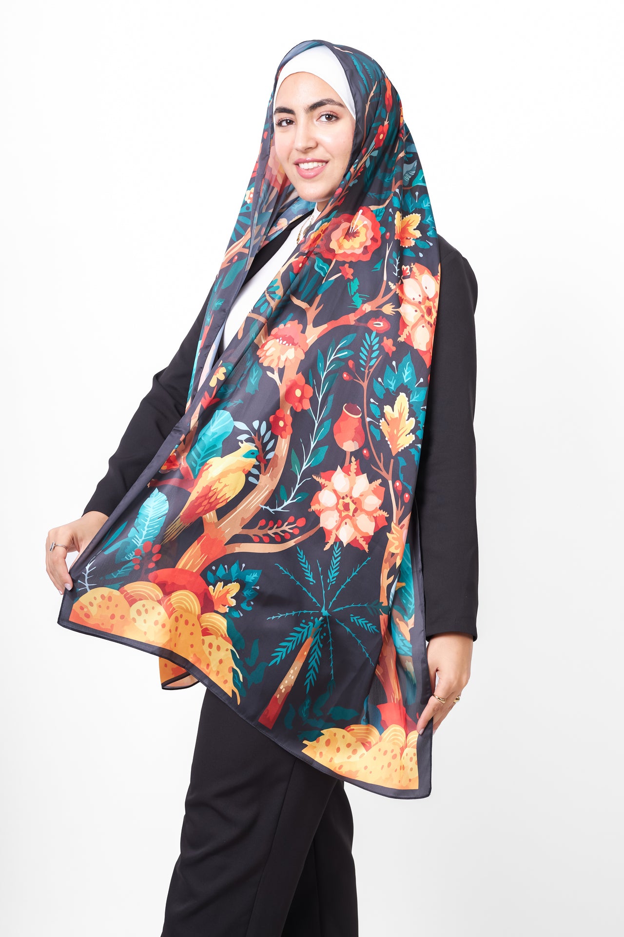 The Blossom Satin Scarf - Black