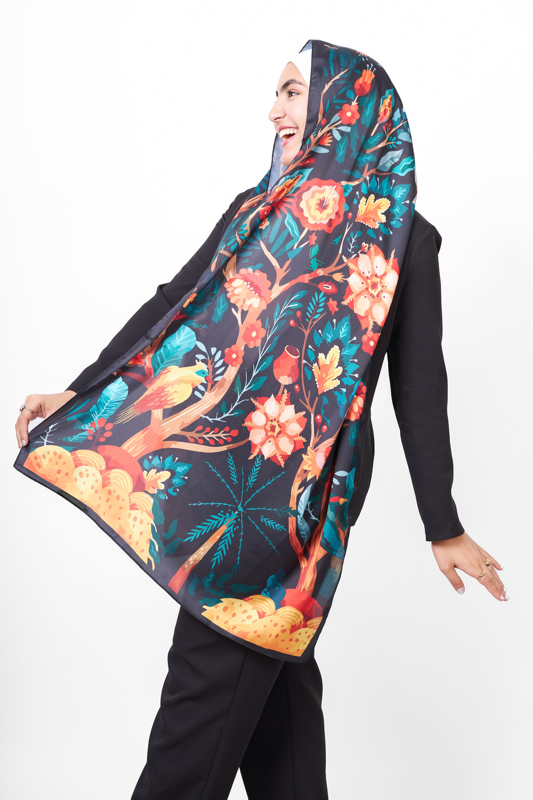 The Blossom Satin Scarf - Black