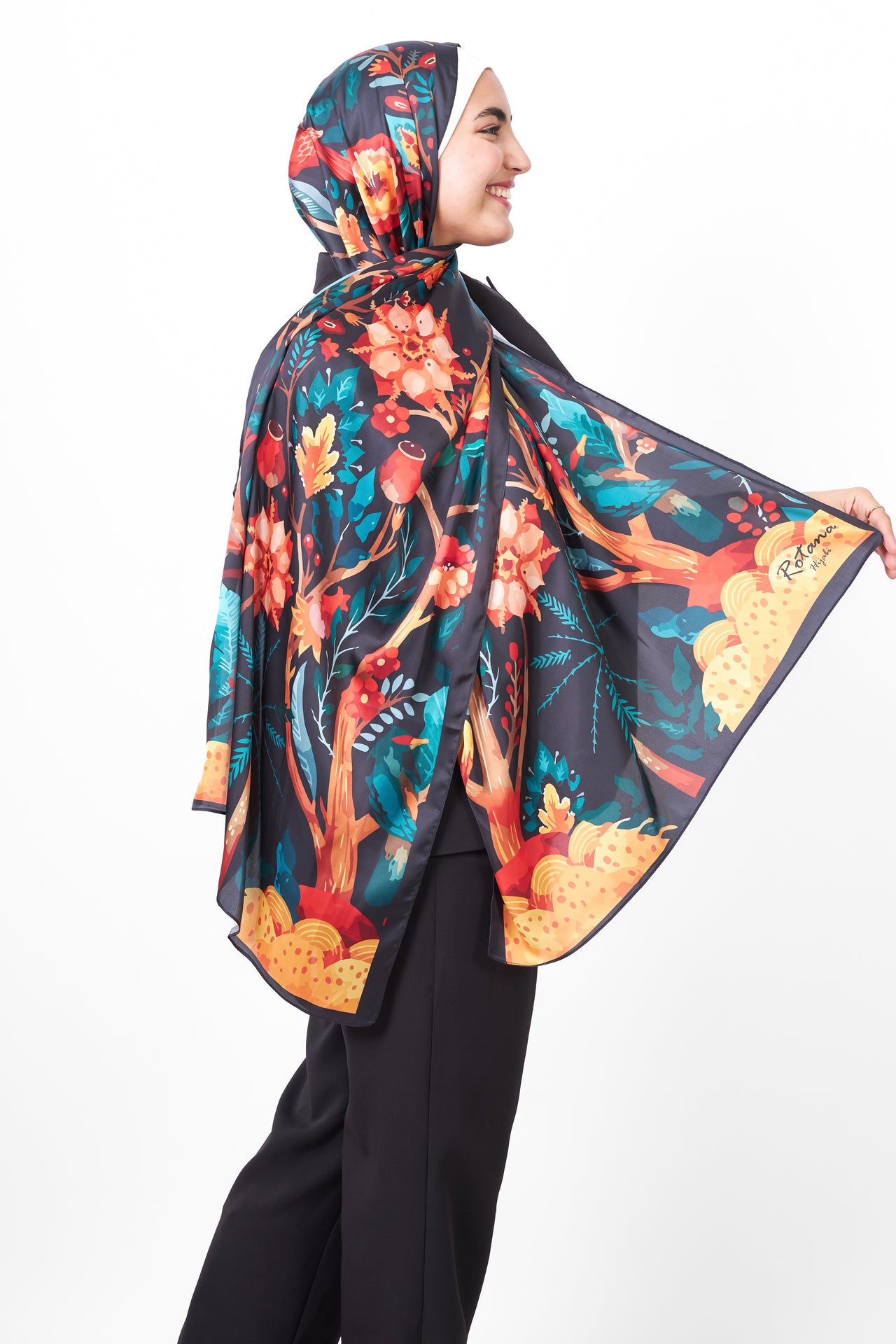The Blossom Satin Scarf - Black