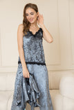 Velvet Elegance Night Pants Set - Grey