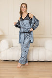 Velvet Elegance Night Pants Set - Grey