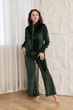 Velvet Zip-Up Lounge Set - Emerald Green