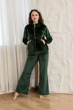 Velvet Zip-Up Lounge Set - Emerald Green