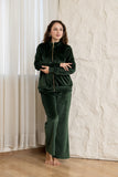 Velvet Zip-Up Lounge Set - Emerald Green