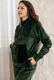 Velvet Zip-Up Lounge Set - Emerald Green