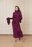 Ruffled Full Stretch Dress - Maroon